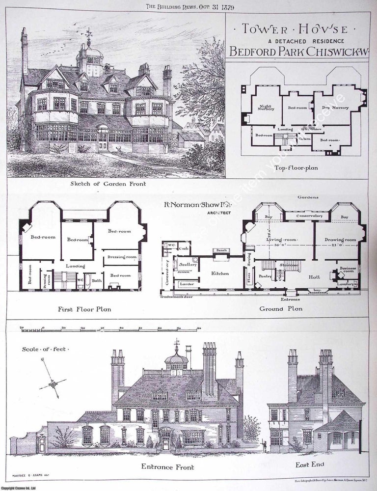 Item #633388 1879 : Tower House, A Detached Residence, Bedford Park, Chiswick. Maurice B. Adams,...