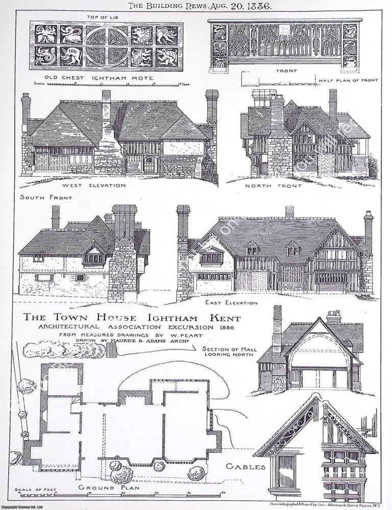 Item #633467 1886 : The Town House, Ightham, Kent. Maurice B. Adams, Architect. An original page...