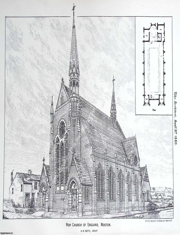 Item #633510 1880 : Church of England, Moston. A. W. Smith, Architect. An original page from The...