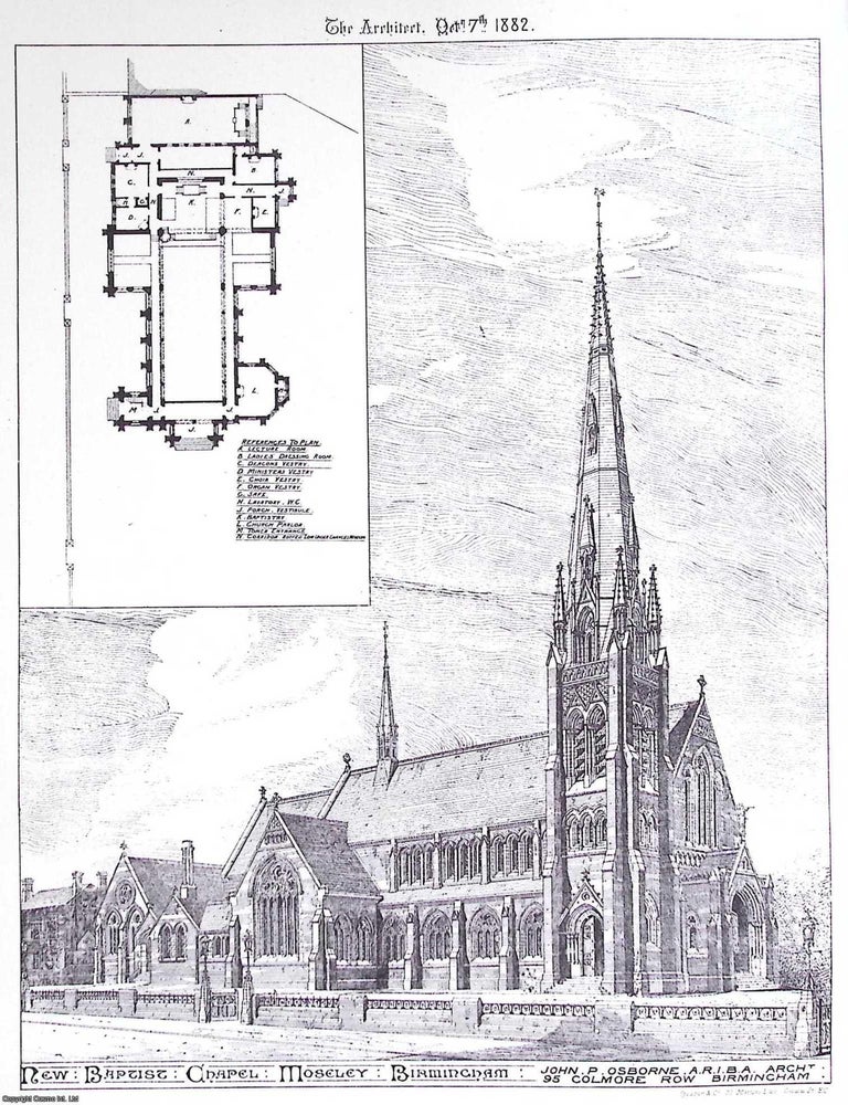 Item #633640 1882 : Baptist Chapel, Moseley, Birmingham. John P. Osborne, Architect. An original...