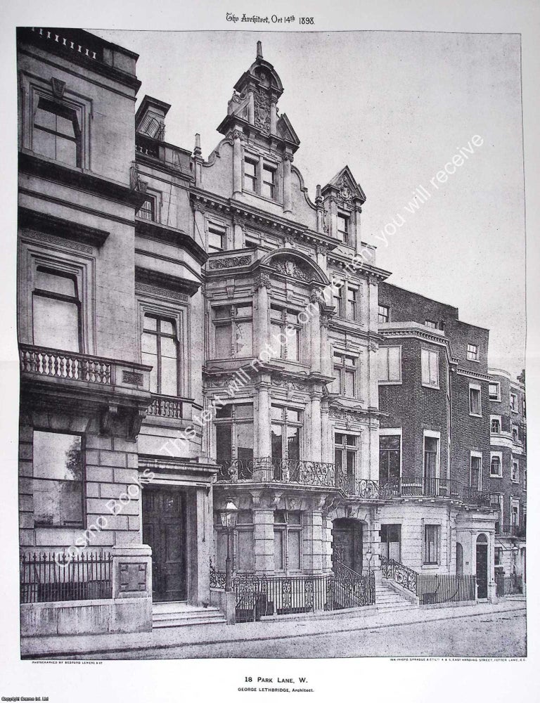 Item #633690 1898 : 18 Park Lane. George Lethbridge, Architect. An original page from The...