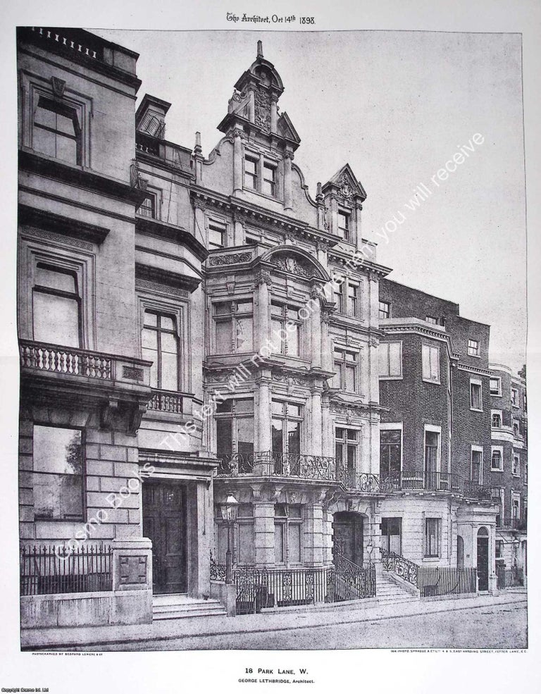 Item #633690 1898 : 18 Park Lane. George Lethbridge, Architect. An original page from The...