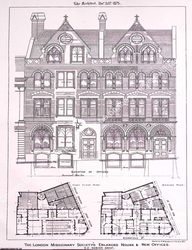 Item #633822 1875 : The London Missionary Society's Enlarged House and Offices Plan. E. C....