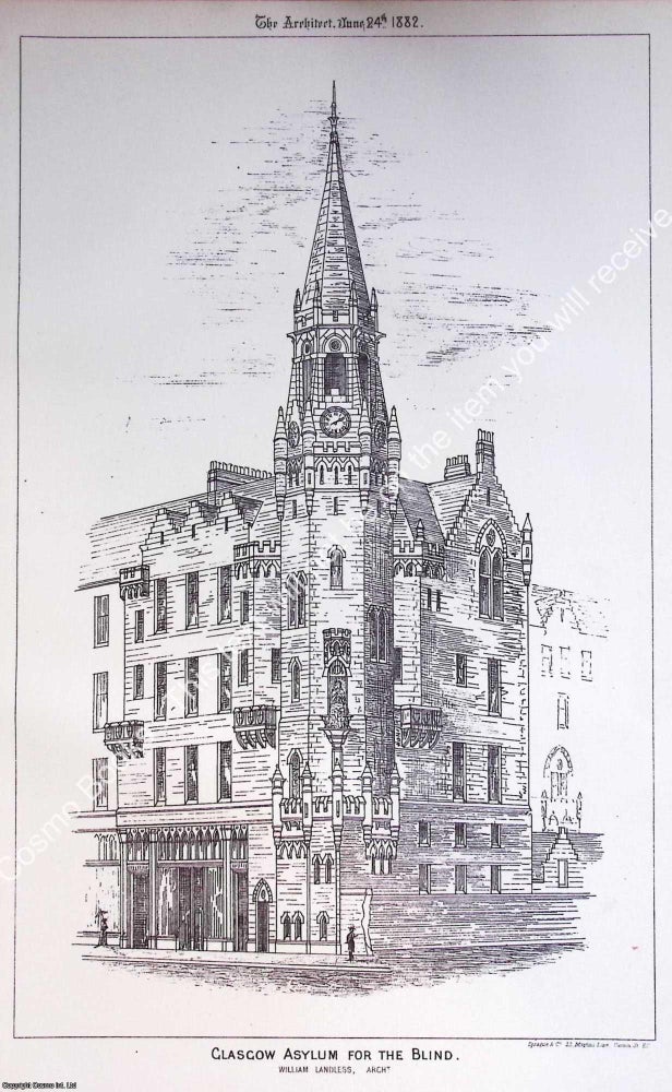 Item #633915 1882 : Glasgow Asylum for The Blind. William Landless, Architect. An original page...