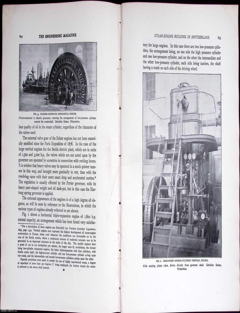 Item #634019 Switzerland; Steam Engine Building. An original article from The Engineering...