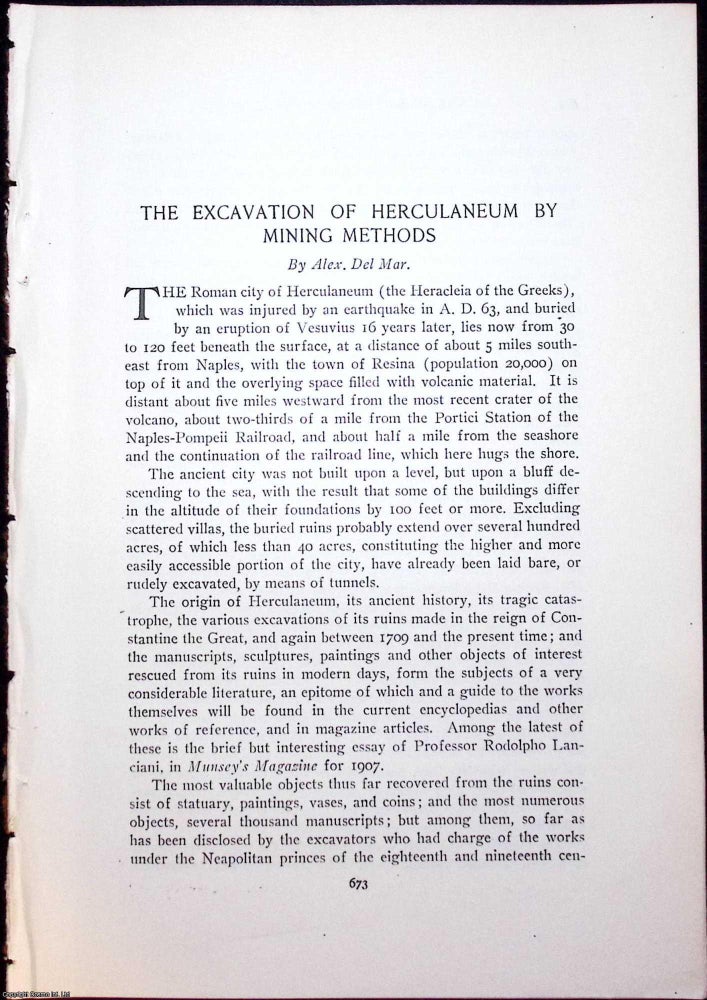 Item #634042 Herculaneum; Excavation of by Mining Methods. An original article from The...