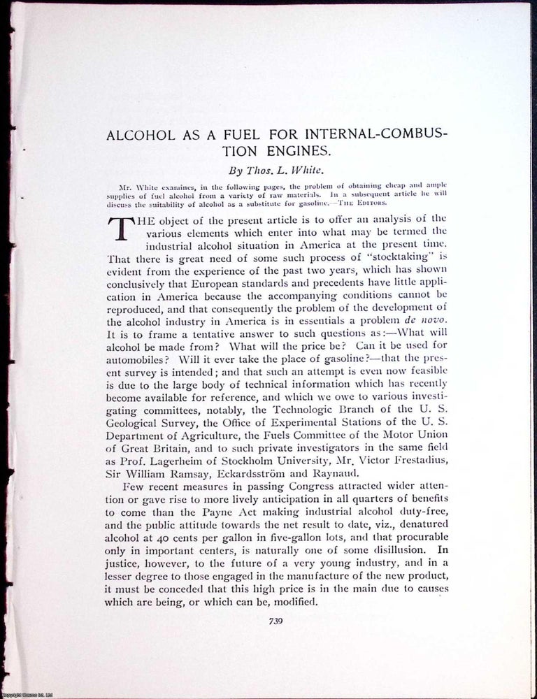 Item #634044 Alcohol as a Fuel for Internal Combustion Engines. 20 pages, 2 parts, text only. An...