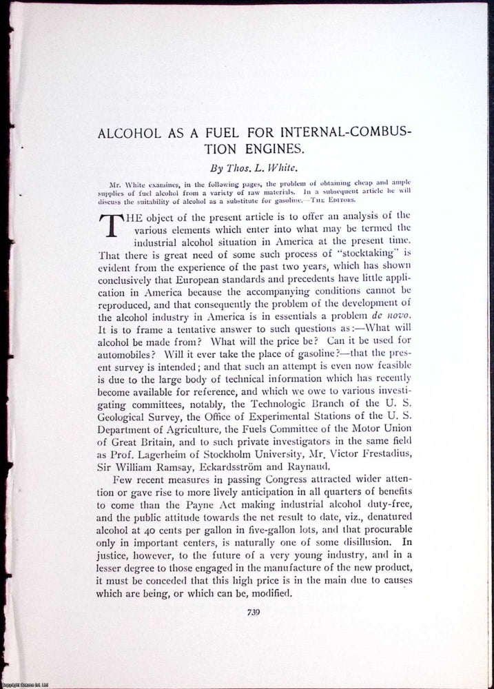 Item #634044 Alcohol as a Fuel for Internal Combustion Engines. 20 pages, 2 parts, text only. An...
