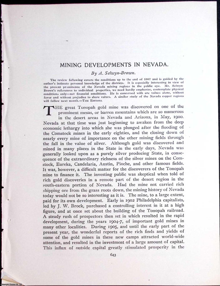 Item #634046 Nevada; Mining Developments. An original article from The Engineering Magazine,...