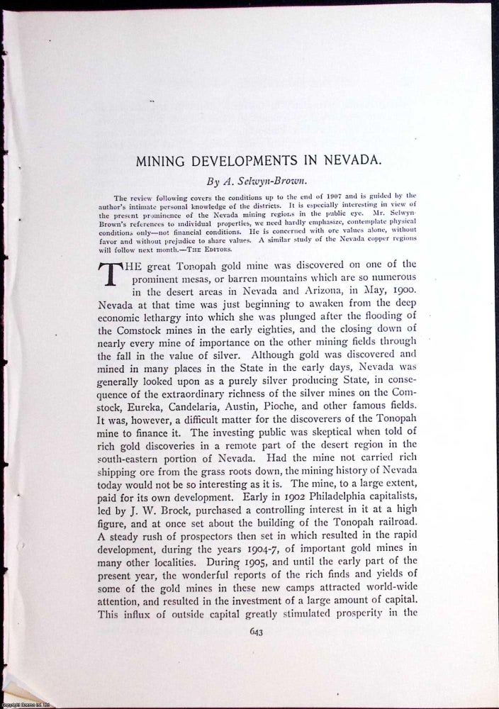 Item #634046 Nevada; Mining Developments. An original article from The Engineering Magazine,...