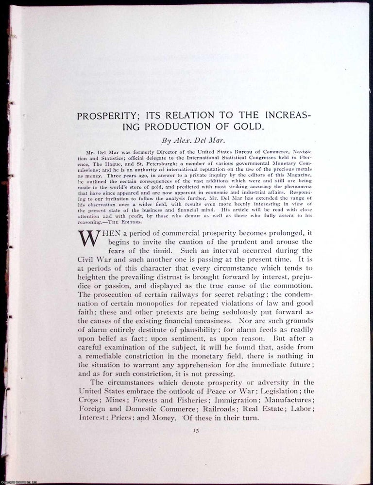 Item #634058 Gold; Prosperity, Its Relation to The Increasing Production of. An original article...