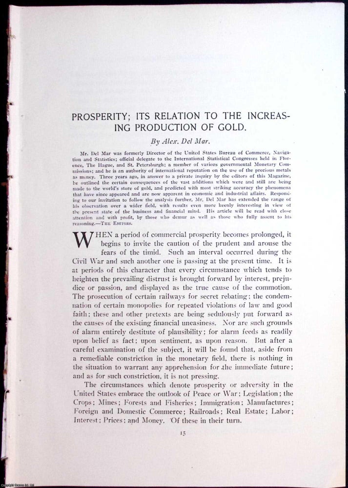 Item #634058 Gold; Prosperity, Its Relation to The Increasing Production of. An original article...