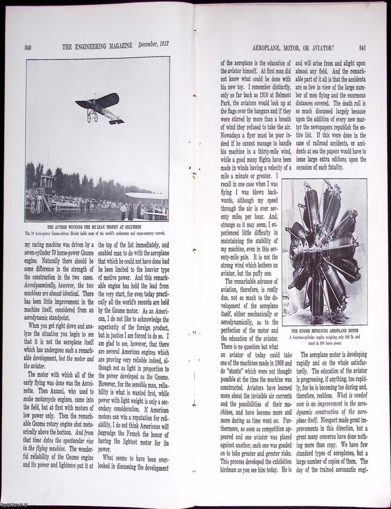 Item #634097 Aeroplane, Motor or Aviator? 6 pages, illustrated. An article printed in 1913,...