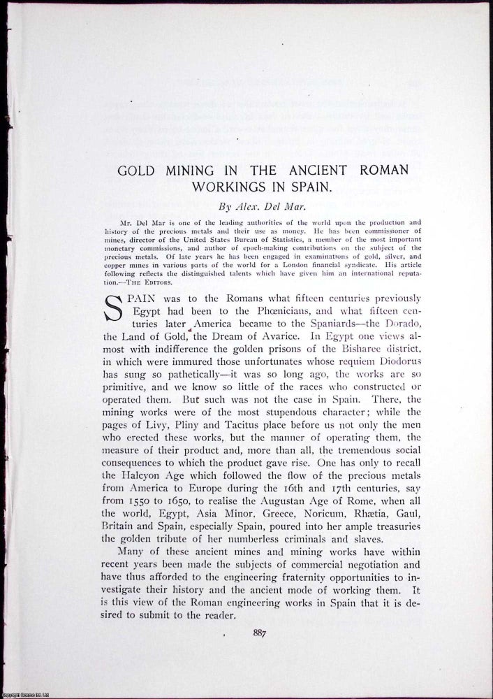 Item #634190 Spain; Gold Mining in The Ancient Roman Workings of. An original article from The...