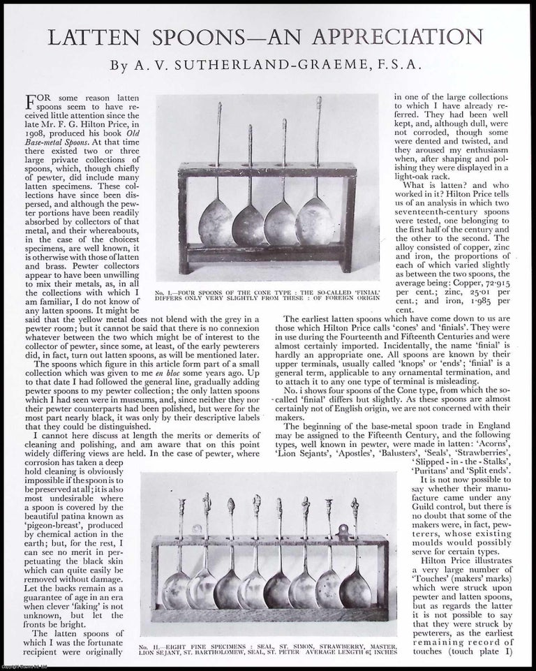 Item #634565 Latten Spoons - An Appreciation. An original article from The Connoisseur, 1952. A....