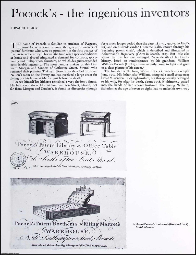 Item #634624 Pocock's The Ingenious Inventors. An original article from The Connoisseur, 1970. Edward T. Joy.