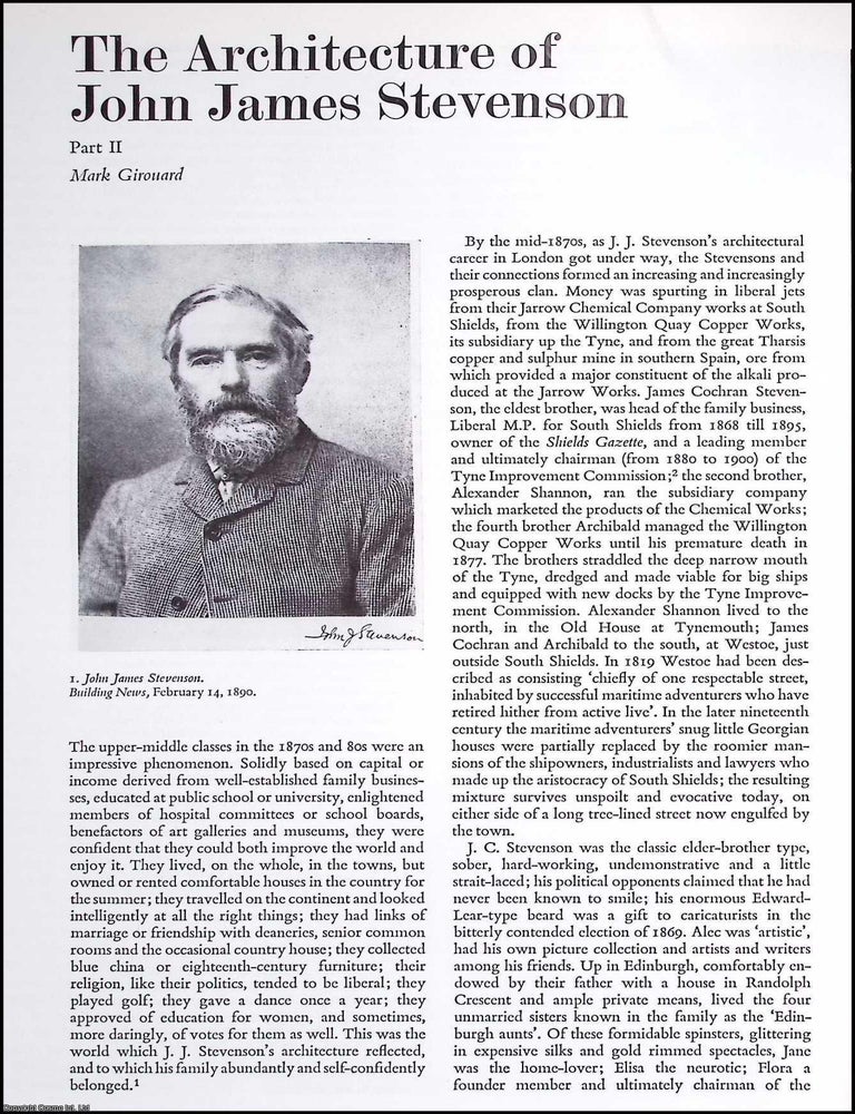 Item #634670 The Architecture of John James Stevenson. An original article from The Connoisseur,...