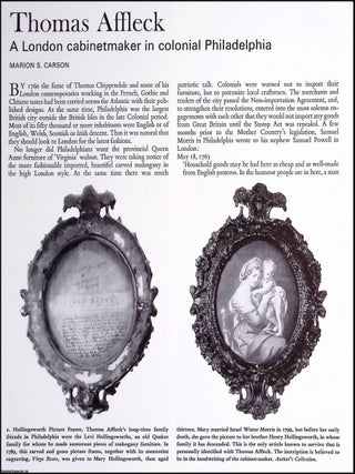 Thomas Affleck; A London Cabinet Maker in Colonial Philadelphia. An original article from The. Marion S. Carson.
