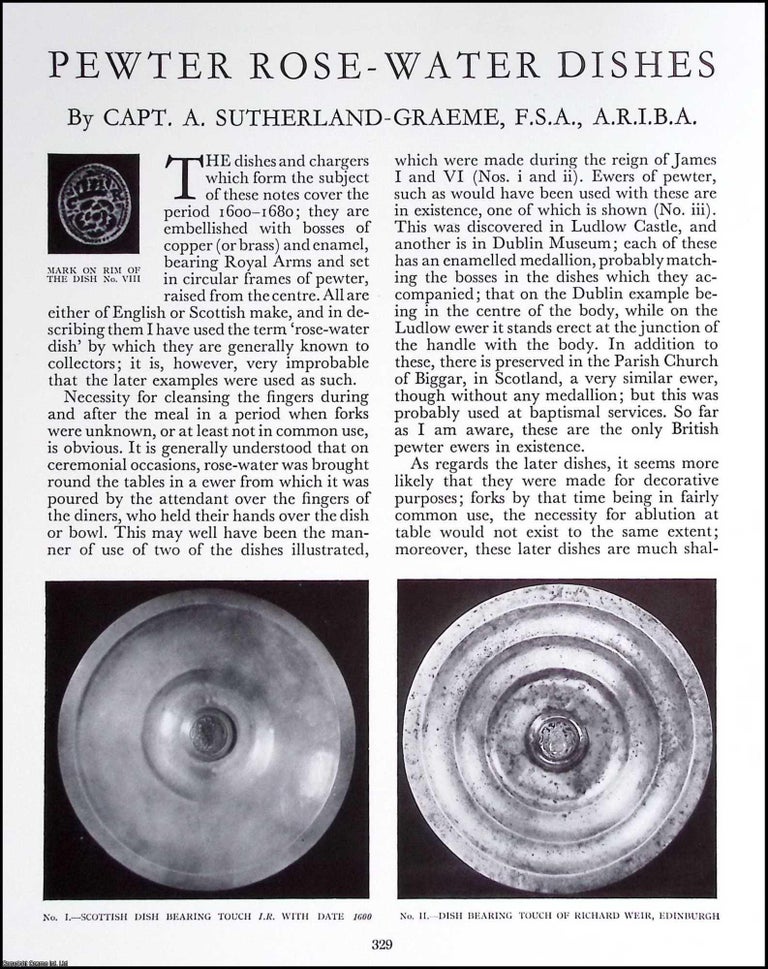 Item #634749 Pewter Rose Water Dishes. An original article from The Connoisseur, 1955. A....
