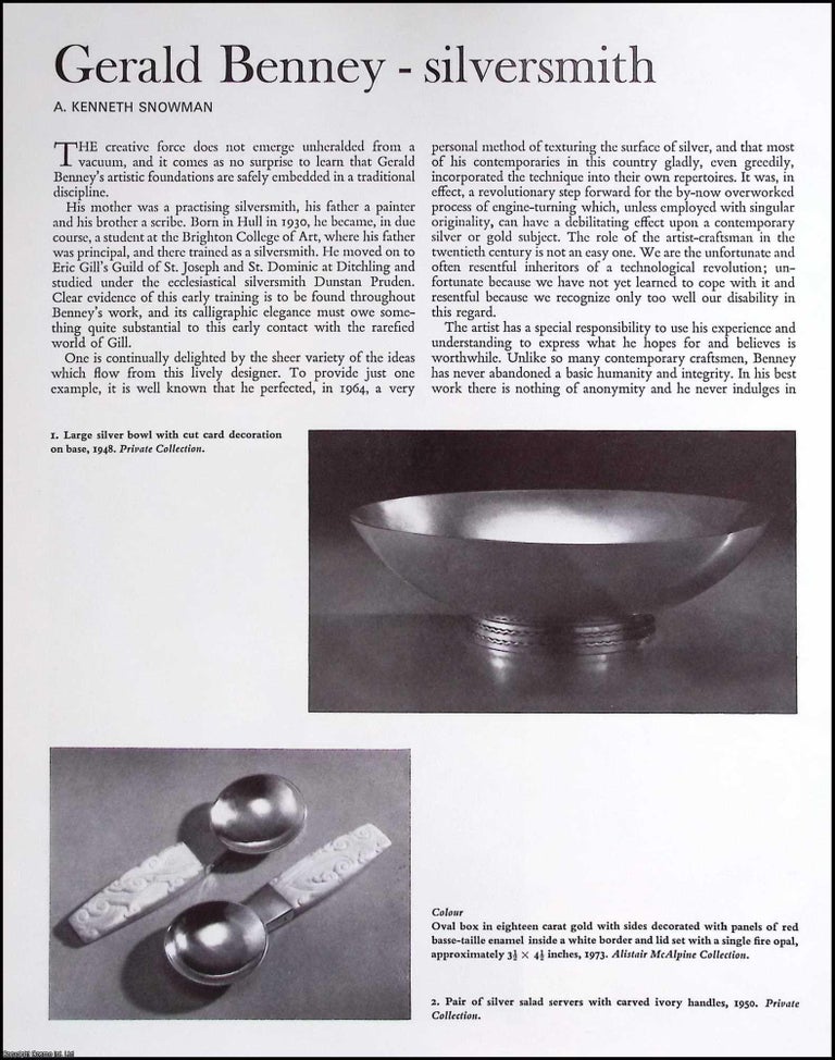 Item #634752 Gerald Benney - Silversmith. An original article from The Connoisseur, 1969. A....