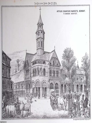 1874 : Bombay, Arthur Crawford Markets. W. Emerson, Architect. An original page from The Building. MARKETS BOMBAY.