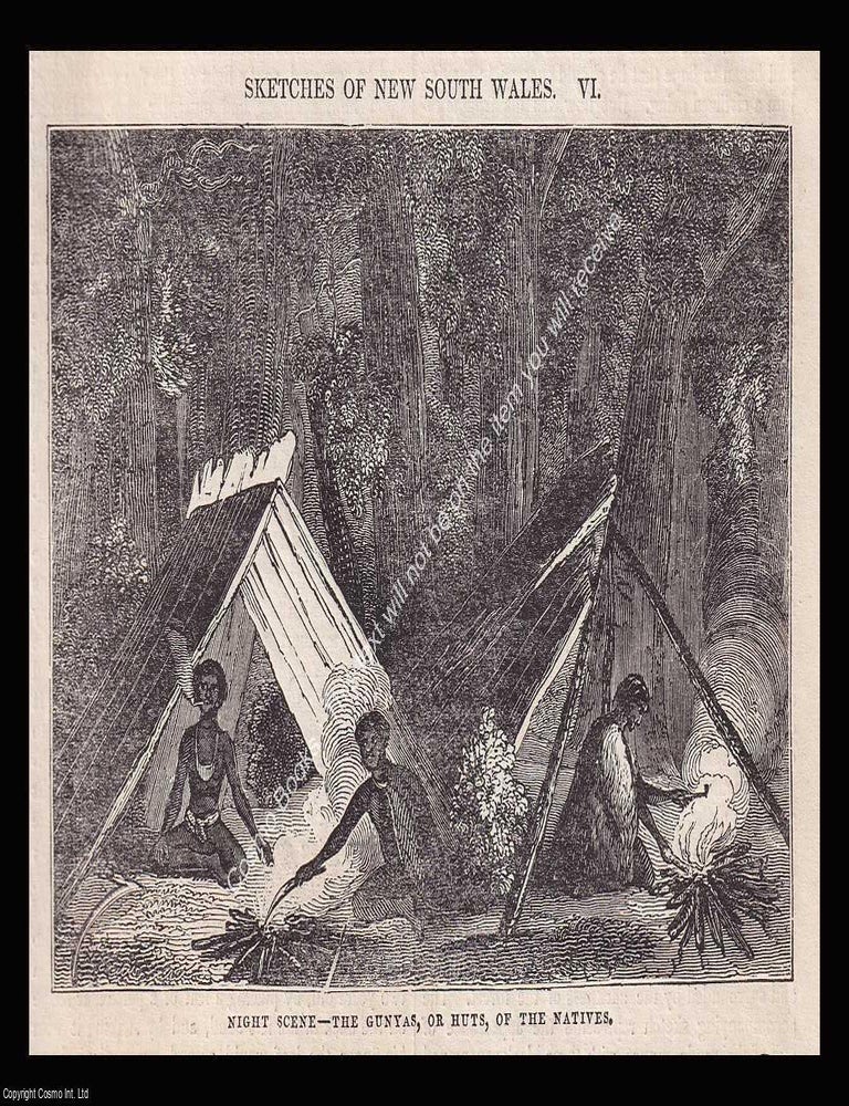 Item #639431 Australia, New South Wales. The Gunyas, or Huts of The Natives, Night Scene. An 1836...