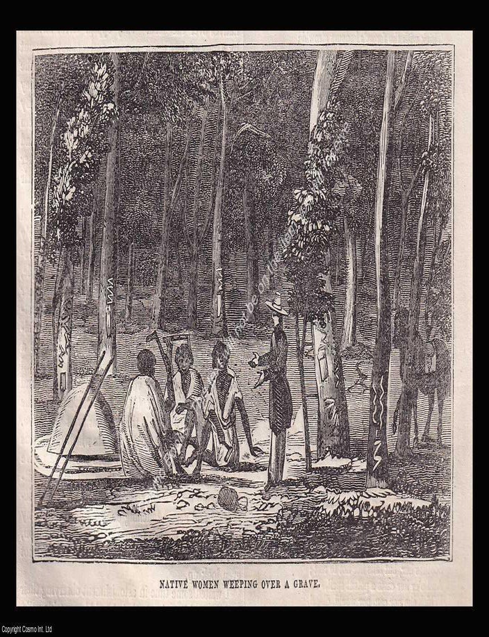 Item #639432 Australia, Native Women Weeping over a Grave. An 1836 original woodcut engraving....
