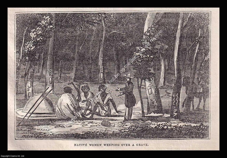 Item #639432 Australia, Native Women Weeping over a Grave. An 1836 original woodcut engraving....