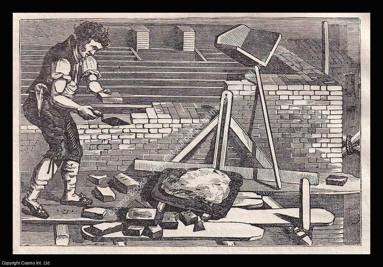 Item #639444 Bricklaying, Useful Art of Buildings. An 1836 original woodcut engraving. Image 8 x...