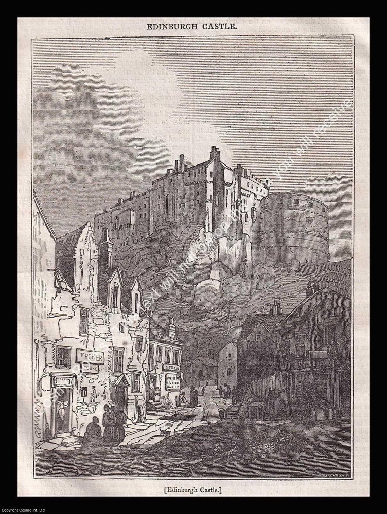 Item #639505 Scotland, Edinburgh Castle. An 1833 original woodcut engraving. Image 13 x 17.5 cms,...
