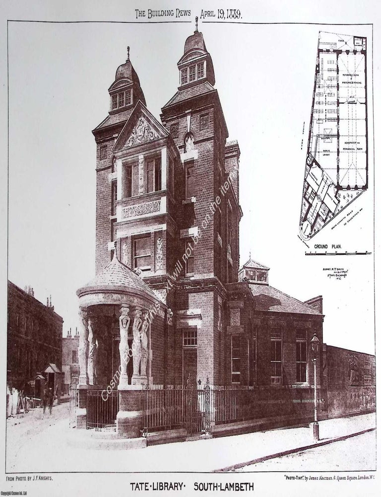 Item #639737 1889 : Tate Library, South Lambeth. An original page from The Building News. An...
