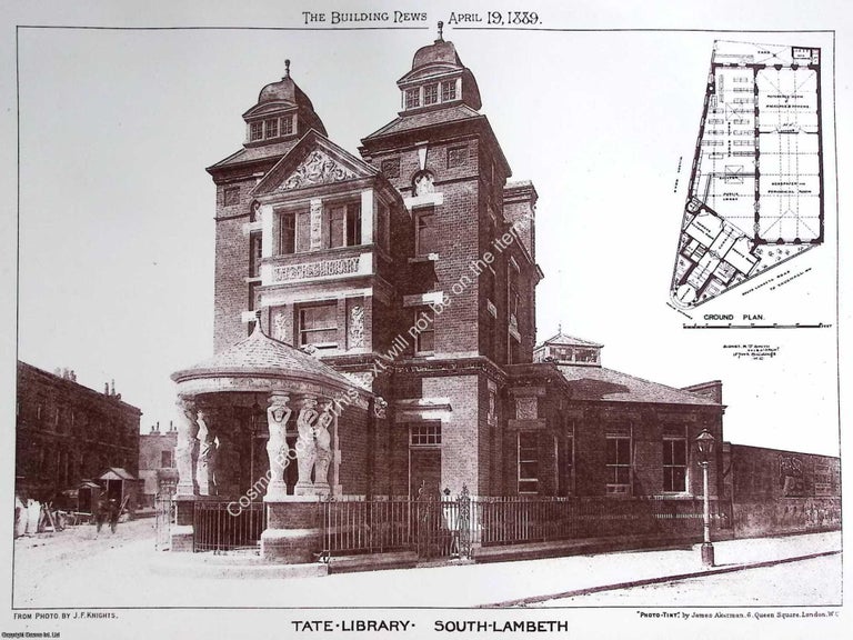 Item #639737 1889 : Tate Library, South Lambeth. An original page from The Building News. An...