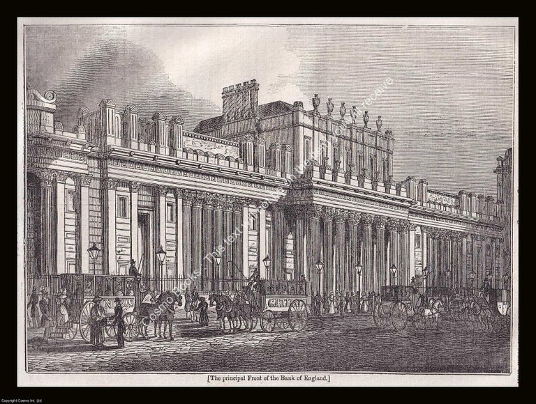 Item #639973 The Principal Front of The Bank of England. An 1834 original woodcut engraving....
