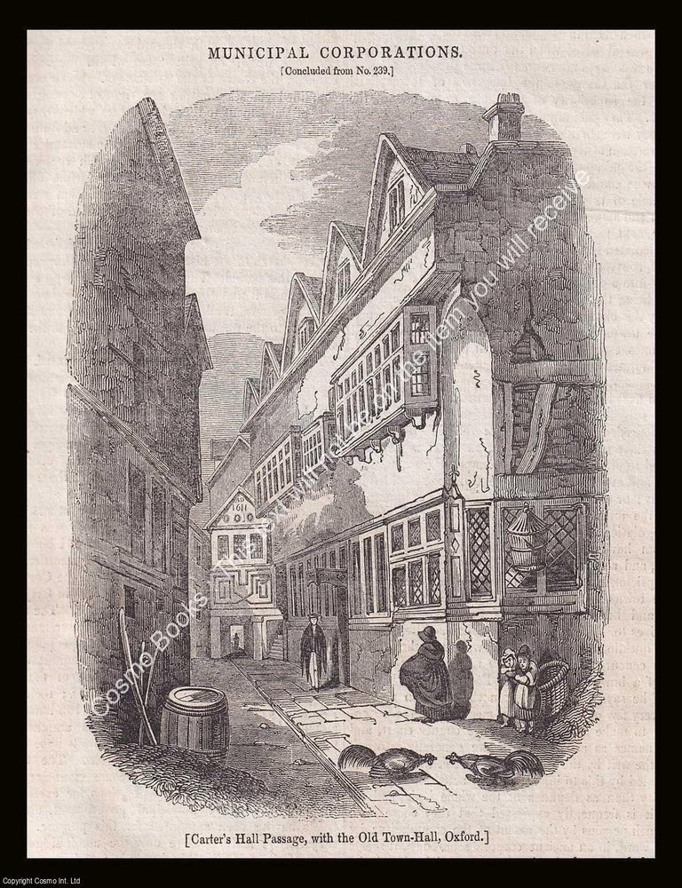 Item #639975 Carter's Hall Passage, with The Old Town Hall, Oxford. An 1835 original woodcut...