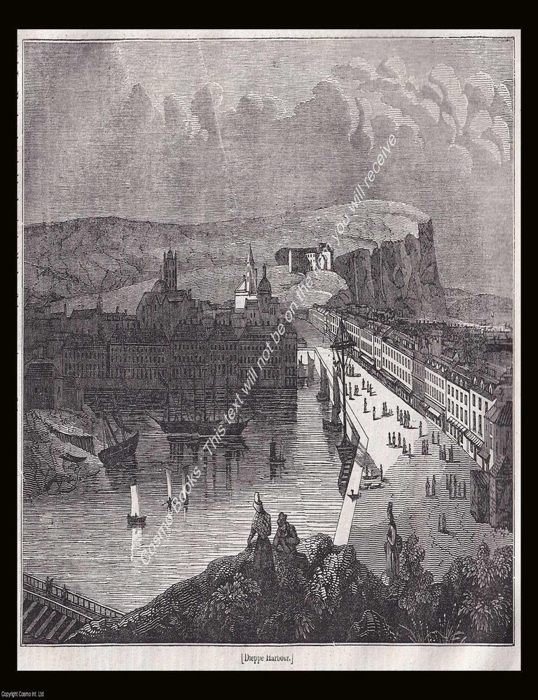 Item #639986 Dieppe Harbour. An 1835 original woodcut engraving. Image 14.5 x 20 cms, especially...