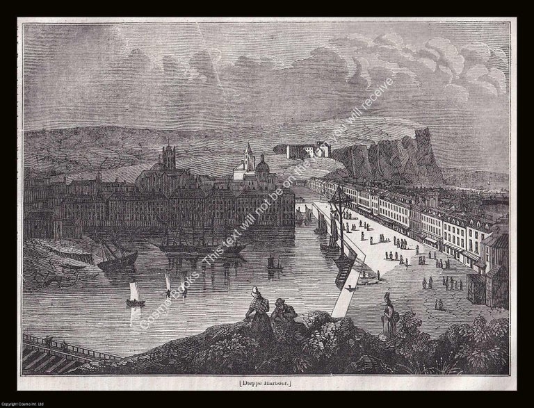 Item #639986 Dieppe Harbour. An 1835 original woodcut engraving. Image 14.5 x 20 cms, especially...
