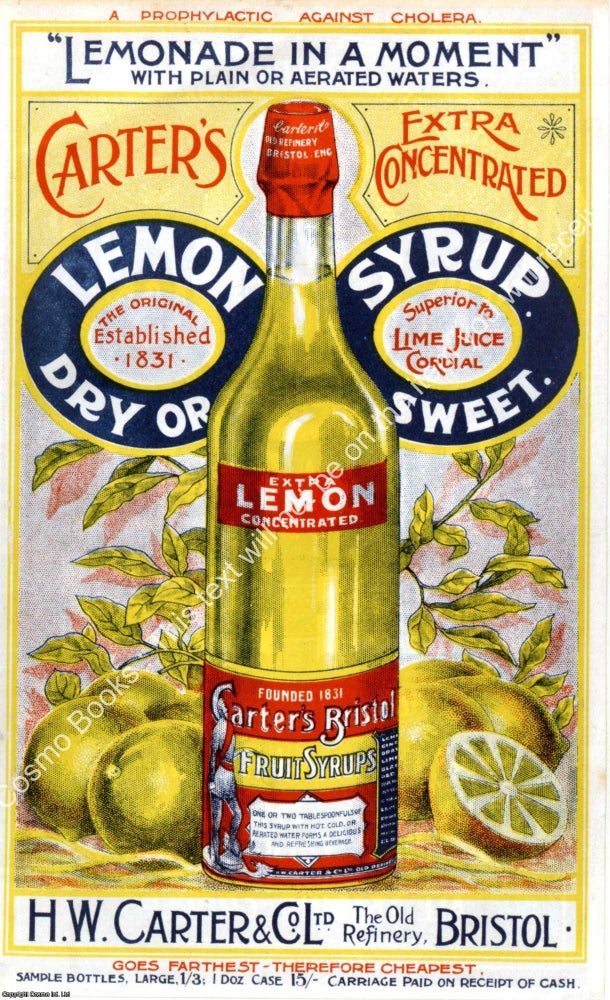 Item #807355 Carter's Lemon Syrup. PRINT : A MODERN COLOUR REPRINT of an original...
